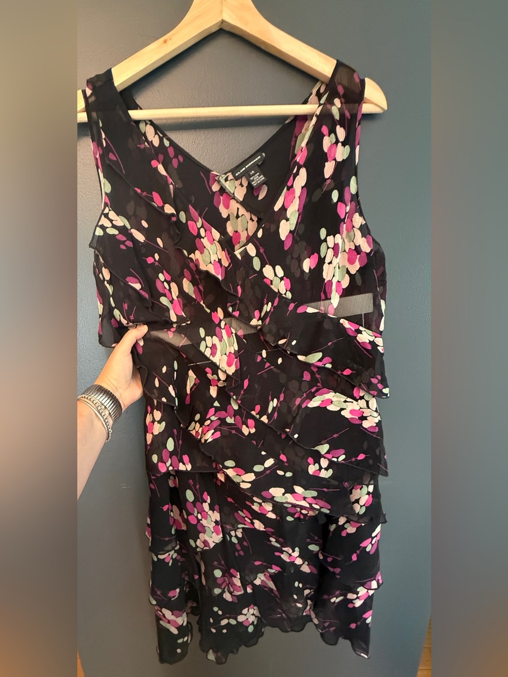 Club Monaco Flirty Silk Black Floral Dot Ruffle Camisole & Matching Skirt